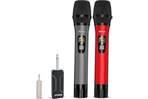 Bietrun Micro sans Fil Professionnel 50M, UHF Micro Karaoke Gris + Rouge