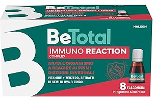 Be-Total Immuno Reaction, Integratore Alimentare Supporto per le Difese Immunitarie, con Vitamina C, B6, Zenzero, Acerola, Adulti, 8 Flaconcini