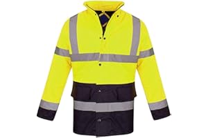shelikes Hi Vis Viz Jackets High Visibility Parka Workwear Security Safety Fluorescent Hooded Padded Waterproof Work Wear Jacket Coat