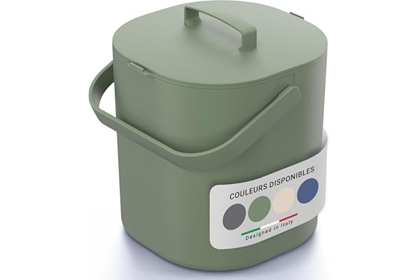 PTMS® Poubelle Compost Cuisine 6L - Seau à Compost avec Couvercle à accrocher et Grille intérieure - Lavable au Lave-Vaisselle & Anti-Odeur - Composteur Cuisine au Design Moderne