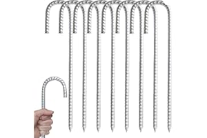 LCWROP Heavy Duty Steel Ground Stakes, J Hooks Anchors Anchorage Stakes Tent Pegs, Garden Stake Pegs – Suitable for Tents, Trampolines, Bouncy, Camping, Football Nets, Football Nets (8)