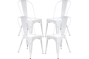 BenyLed Sedie da Pranzo in Metallo, Sedie da Cucina Impilabili in Metallo Sedie da Cucina Sedie da Trattoria per Ristorante Bistro Cafe Industriale/Vintage/Rustico (Set di 4, Bianco)