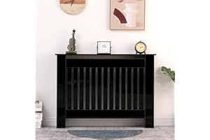 Homemade Deisgn FurnitureHMD High Gloss Black Radiator Cover Vertical Slatted Decorative Cabinet for Bedroom,Living Room,Hallway,Kitchen (Medium: W111.5xD19xH82CM)