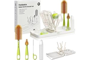 YOTIME Travel Bottle Brush Set, Travel Bottle Cleaner Kit with Foldable Bottle Drying Rack, for Visit Friends and Relations, Baby Travel Essentials, BPA Free - White