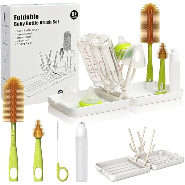 Accessoires Puériculture Nomades Kit Nettoyage Biberons 7-en-1 Bazeline - Brosse Silicone, Séchoir, Distributeur Savon | Essentiel Voyage Bébé Suavinex Biberon