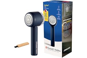 ‎RUSSELL HOBBS Russell Hobbs Golarka do ubrań i tkanin [Kompaktowa] Revive (przenośna, bezprzewodowa golarka do usuwania kłaczków i zmechaceń, USB-C, Czas pracy 90min, komora magnetyczna, szczoteczka) 27660-56