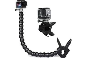 FiTSTILL Jaws - Soporte de Abrazadera Flexible de Cuello de Cisne Ajustable de 19 segmentos Compatible con cámaras de acción Go Pro Hero 11,10, 9, 8, 7, 6, 5, 4, Session, 3+, 3, MAX, dji Osmo