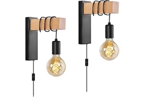 VANSINTEK Black Plug in Wall Sconces Set of 2, E27 Wall Lamp for Bedroom Farmhouse Reading Sconces Wall Mounted Lighting Fixture Wall Lights(2 Pack Only EU