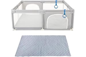 MUL-BOUTIQUE Parc Bebe Modulable,150x200 cm, Parc Enfant Pliable, Grand Parc pour Enfant en Bas Âge avec Porte Zippé, Avec Tapis, Gris Clair