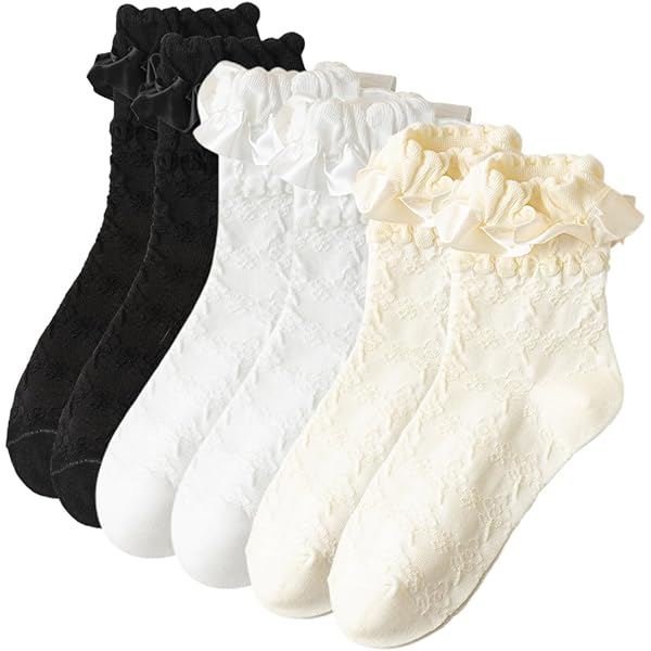 4 Paia Calze Con Pizzo E Fiocco - Eleganti Per Donna, Taglie 34-38, Nero, Bianco, Grigio, Caffè - Foto 6