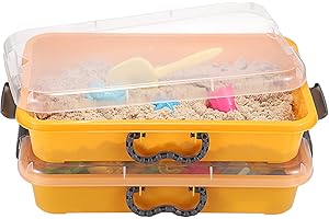 OGANAZI 2 Pack Portable Sand Trays with Lid&Handles Plastic sandboxes Sensory Bins Play Tray for Indoor Outdoor Sensory Activities, 38 * 25 * 8cm, Orange