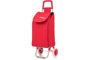 SHOPALONG Large Lightweight Shopping Trolley, Hard Wearing With Wheels Foldable Rolling Push Trolly, Grocery Cart Bag Flat-Pack Easy Storage 1.28kg 37Litre