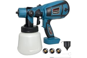 PSOGPONE Pistola per Verniciare 200W,Pistola a Spruzzo per Makita Batteria 18V,Contenitore di Vernice da 1000 ml,Ugelli in Rame,3 Modelli di Spruzzo per Pistola Muri/Cabina/Giardino/Autovetture(Senza Batteria)