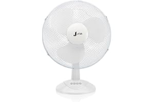JRIA 12" Inch Portable Desk Fan Lightweight 3 Speeds Wide-Angled Oscillation Powerful Airflow Quiet Operation Perfect for Home, Bedroom or Office 12 inch Table Fan - White
