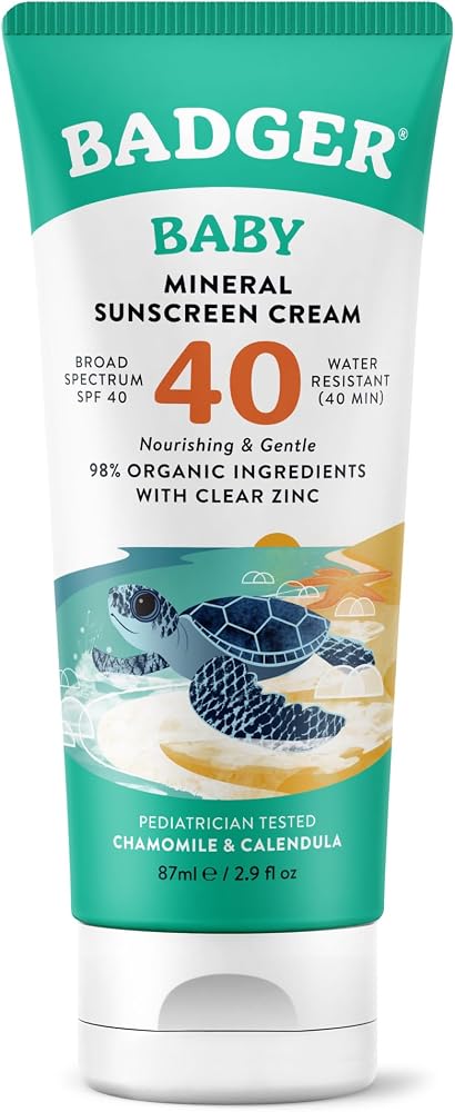 Badger Bebek Güneş Kremi SPF40 87 ml | % 98 Organik, Çinko Oksit, Resif Güvenli, Hassas Ciltler İçin Test Edilen Çocuk Doktoru, Bebek güneş kremi, Bebek güneş kremi