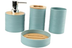 Folpus 4 Piezas de Accesorios de baño, dispensador de jabón, Regalo de inauguración de la casa, Accesorio de baño Moderno, Juego Completo, Taza de Enjuague, Azul