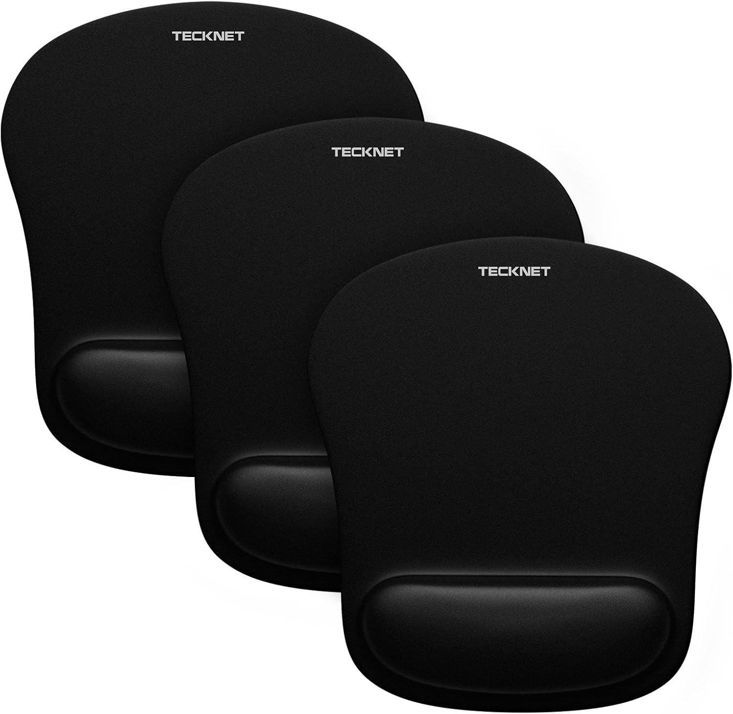 TECKNET Mouse Mat 3 Pack with Memory Foam Rest -Non-slip Rubber base- Special-Textured Water-Resistant Surface