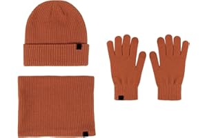 Cocila Women's Autumn Winter Warm Cute Wool Hat Scarf Gloves Slouchy Three Pieces Winter Snow Knit Cap Screen Mittens Scarves Set