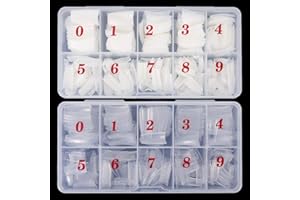 HYREW FANTESI 1000 Pcs Acrylic Nail Tips French Half Cover Fake Nails Artificial Coffin Nails 10 Sizes for Nail Salons and DIY Nail Art Manicure Tool with Box- Clear/Natural