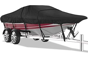 AXPQHL Fundas para Barco,Cubierta de Barco Doble Capa Impermeable a Prueba de Rayos UV Tela de 600D Oxford en Fundas para Barco para lancha de Pesca,Negro(17-19ft)