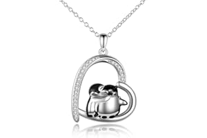 YAFEINI Penguin/Guinea Pig/Flamingo/Red Panda/Hippo/Cat/Duck/Koala/Bear/Panda/Axolotl/Red Cardinal Necklace Penguin Gifts 925 Sterling Silver Hugging Penguins Cute Animal Jewellry for Women Sister