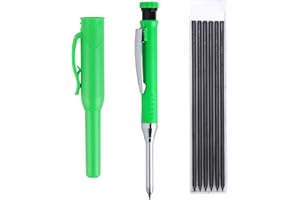 CNCEDI Mechanical Carpenters Pencil, Construction Pencil with 6Pcs Refills, Long Nose Nib Metal Solid Joiners, Deep Hole Marker Woodworking Tools for Builders Architect (Green)