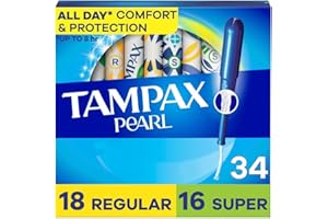 Tampax Pearl Tampons Multipack, Regular/Super Absorbency, with Leakguard Braid, Unscented, 34 Count