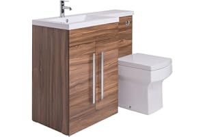 Aquariss Designer LH Walnut Combi Bathroom Vanity Unit with Basin + Back To Wall Toilet