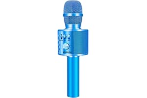 BONAOK Karaoke Wireless Microphone, Kids Microphone Karaoke Mic, Rechargeable Bluetooth Mic for Partys, Karaoke Machine for Adults Kids, for iPhone/PC or All Smartphone(Blue)