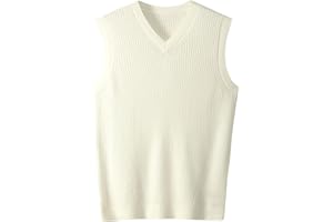 ZHILI Maglia a Maglia Senza Maniche del Collo a V degli Uomini Tinta Unita