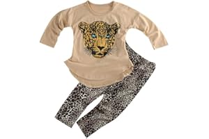 ggudd Girl's Leopard Printed Long Sleeve Tops and Leggings Pants Outfits Sets