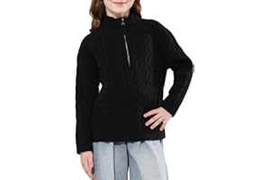 GroYolan Girls Half Zip Knit Jumper Stand Collar Cable Knit Warm Long Sleeve Pullover Soft Cosy Sweater, Autumn Winter Tops Sweatshirts for Kids Ages 5-15 Years