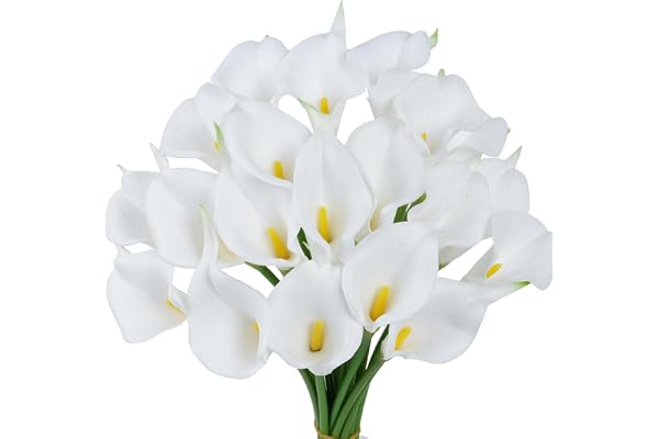 VaryFloral 20 st konstgjorda blommor latex calla lilja falska blommor äkta beröring falska liljor bröllop bukett dekorativ vit vattentät brud bukett heminredning brud trädgård gåva årsdag