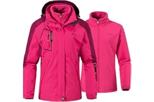 YSENTO Damen 3-in-1 Skijacke Winter Fleecejacke wasserdichte Winddichte Warme Funktions Outdoor Softshell Jacke mit Abnehmbarer Kapuze