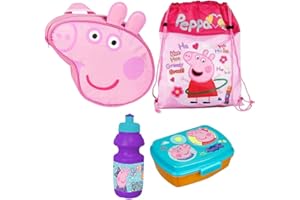 Peppa Pig Wutz 4 Teile Set Rucksack Tasche Kindergarten mit Sticker-von-Kids4shop Turnbeutel BROTDOSE TRINKFLASCHE
