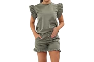 BESTITALIANUK Womens Plain Peplum Frill Sleeve Top Shorts Co ord Set New Ladies 2PCS Tracksuit Plus size 8-22 UK