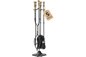 AMAGABELI GARDEN & HOME Amagabeli 5-częściowy zestaw narzędzi do kominka Kryty zestaw z kutego żelaza Kominek Pit Duży piec do pokera Drewno opałowe Szczypce Zestaw narzędzi Zestawy z uchwytami Nowoczesny