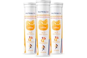 NUTRI & CO Électrolytes Hydratation - 5 Minéraux 4 Vitamines - Sans Sucre ni Édulcorant - Haute Absorption - Goût Naturel Citron - Lot de 3 tubes - 45 comprimés effervescents Vegan Fabriqué en France
