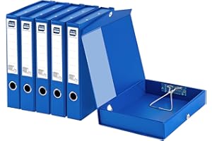 Hotyin A4 Box File 6 Pack - 50mm Spine - Box Files with Magnetic Closure & Clip, Foldable Document Organiser for Office, Home, School (Blue)