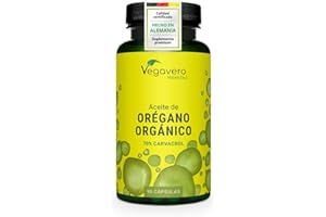 Aceite de Orégano Vegavero | El ÚNICO ORGÁNICO Y VEGANO | Antioxidante + Cándida + Antiinflamatorio Natural | Oregano Oil | 70% Carvacrol + 2,5% Timol | Sin Aditivos