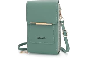 DOB SECHS dobsechs Touch Screen Crossbody Phone Bag for Women, Small Mobile Phone Purse with Adjustable Shoulder Strap, Card Slots, PU Leather Cellphone Travel Handbags Coin Wallet for Ladies (Green)