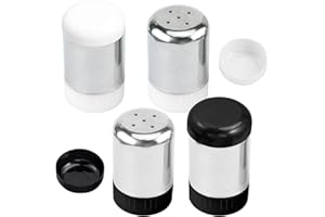 OMLALAYI Set di 4 Saliera e Pepiera Mini Saliera Mini spargisale Barattoli Sale e Pepe Spargisale in Acciaio Inox opaco Saliera da Tavola con Fori per Bento Box, Auto, Ufficio, Campeggio, in Viaggio Argento