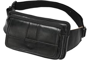 HEBETAG Riñonera de cuero vintage para hombres y mujeres, viajes, senderismo, correr, cadera, cinturón delgado para teléfono celular, bolsa de billetera café, #26Negro