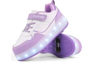 FANSU Scarpe con Rotelle Bambino Bambina con LED Brillantini Luci, Scarpe Pattini con 4 Rotelle Retrattile USB Ricaricare, Multisport Outdoor Sneaker Skateboard