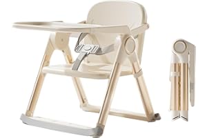 UBRAVOO 3-in-1 Portable Booster Seat Dining, Adjustable Foldable High Chair with Double-Layer Dinner Plate, Convertible High Chair for Babies with Eat & Play 6 Months Plus (Beige)