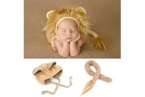 Camidy Accesorios para fotografía de bebé, recién nacidos, cosplay, sombrero de león, juego de cola, disfraz de sesión de fotos, regalo para bebés de 0 a 1 año