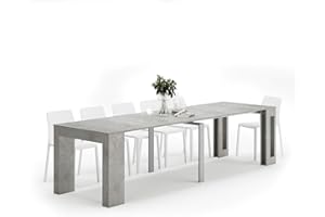 MOBILI FIVER, Mesa Consola Extensible Easy, con Porta Extensiones, 45(305) x 90 cm, Color Cemento Gris, para 12 Personas, Mesa Consola Extensible Comedor, Consola recibidor, Made In Italy