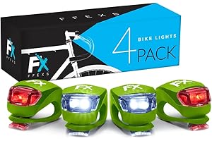 FX FFEXS Bike Lights Front and Back - Bike Lights Set (Batteries + Extra Sets of Batteries Included) - Bright Bicycle Lights Front Rear with Waterproof Silicone Housing