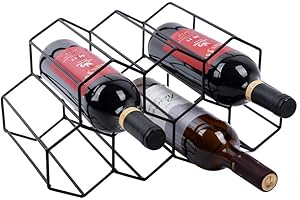 Urban Deco Small Wine Rack 9 Bottle Holder - No Need Assembly Modern Metal Wire Black Wine Storage for Countertop Table Top Coffee Bar Kitchen