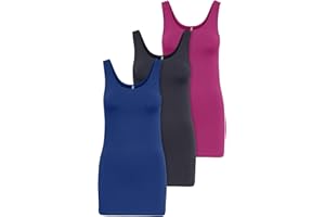 Only Pack de 3 Camisetas de Tirantes Mujer, en Blanco, Negro, Gris, Azul y Crema, Camisetas largas básicas para Verano 15201465